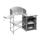 Camping Kitchen Table with Storage & Windscreen – Folding BBQ & Prep Station