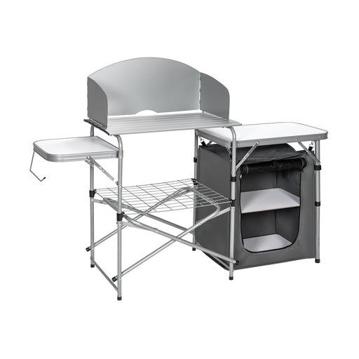 Camping Kitchen Table with Storage & Windscreen – Folding BBQ & Prep Station