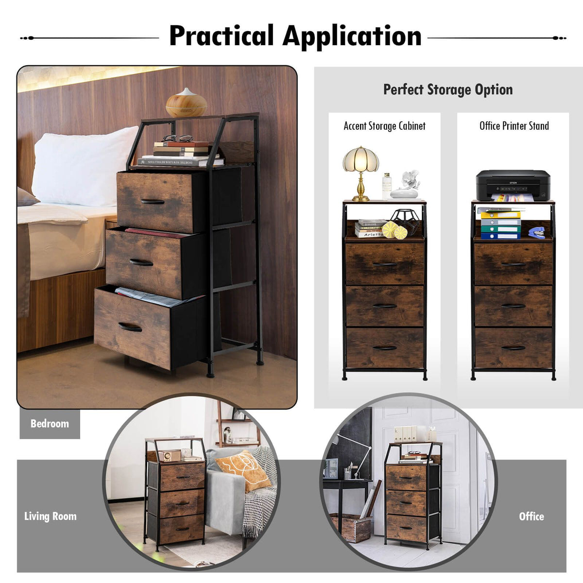 3 Drawer Organizer Unit with Wooden Top and Front