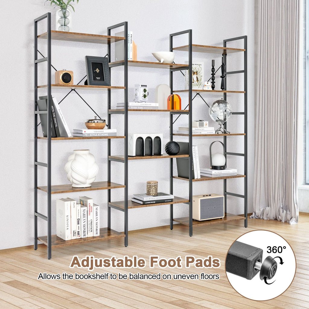5-Tier Industrial Bookshelf with 14 Open Shelves for Home Office