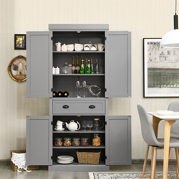 4-Door Tall Kitchen Cupboard Adjustable Shelves and Drawer