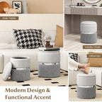 Modern round Linen Fabric Storage Ottoman Set of 2