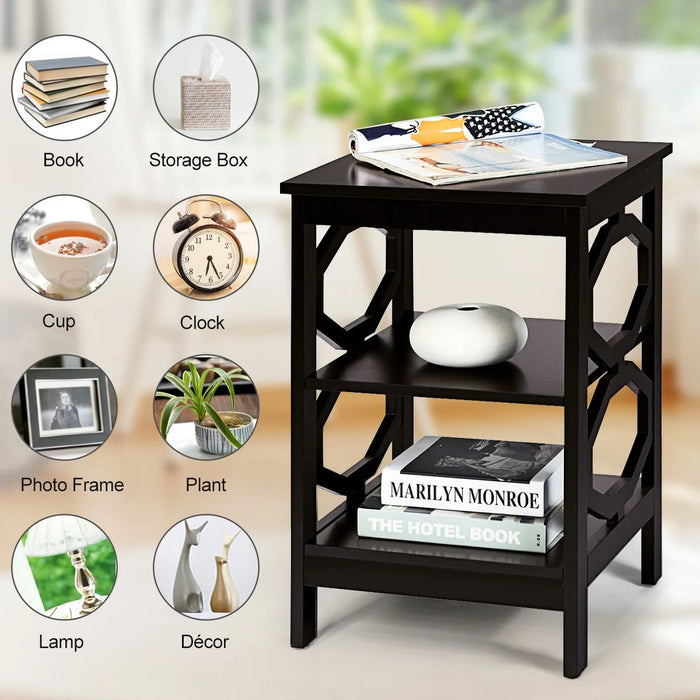 3-Tier Bedside Table with Storage Shelves for Living Room Bedroom
