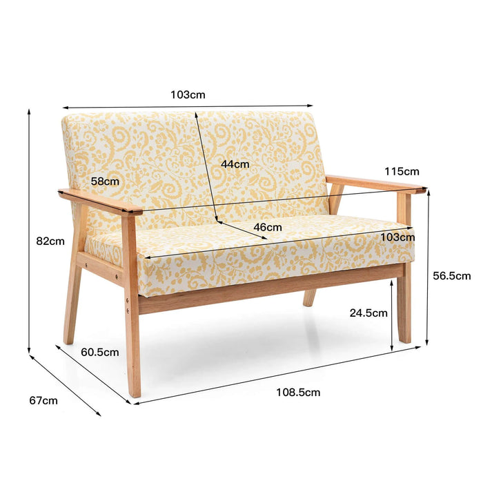 2-Seater Wooden Upholstered Loveseat with Rubber Wood Armrests