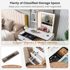 Vanity Table Set with 3-Color LED Lights Mirror and Charging Station