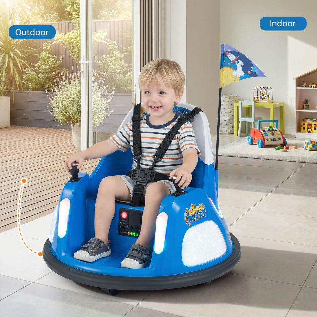 SEDOL 12V High-Performance Kids Bumper Car with 5-Point Safety Harness 360° Zero-Turn Dual Joysticks Parental Remote Control and 5-Mode LED Light Show