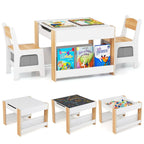 4 in 1 Kids Table and Chairs Set with Reversible Tabletop and Bookshelves