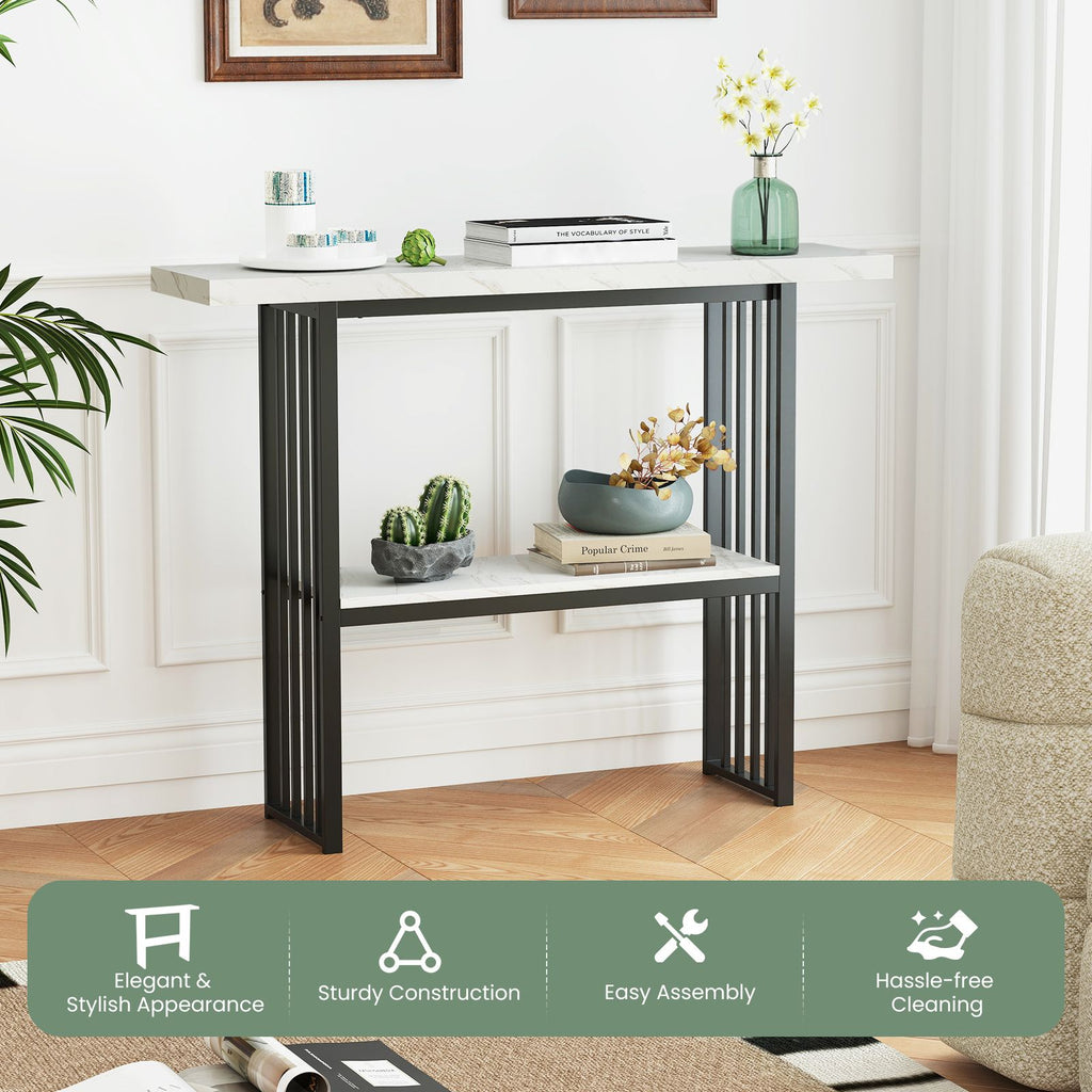 2-Tier Faux Marble Console Table for Entryway Living Room Bedroom