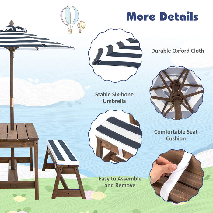 Kids Picnic Table with Cushions & Adjustable Umbrella – Fir Wood Play Table for 4