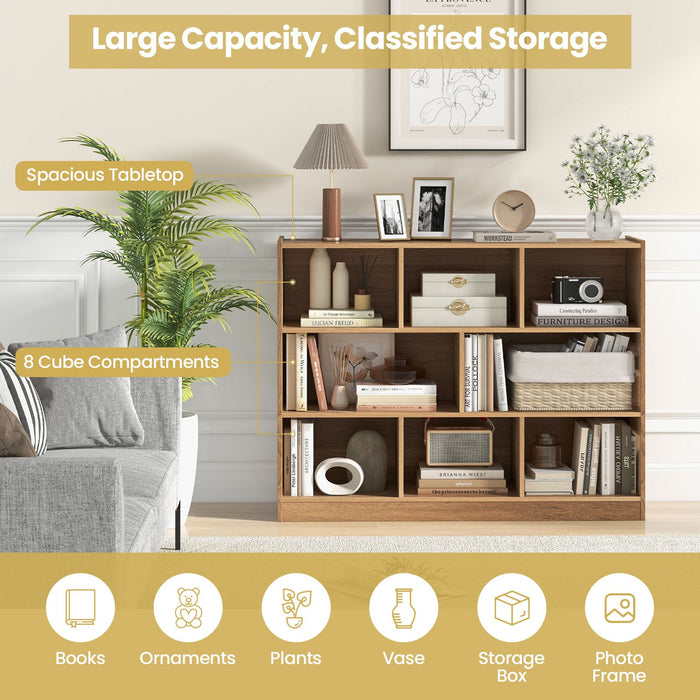 3-Tier Wooden Cube Bookcase with 8 Compartments