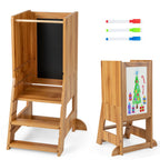 SEDOL 3-in-1 Montessori Learning Tower with Double-Sided Chalkboard & Whiteboard – Height-Adjustable Kitchen Helper Stool with Safety Rails and Anti-Tip Base