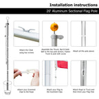 25FT Telescopic Aluminium Flagpole – Outdoor Retractable Splicing Pole with Rotating Rings & Ground Mount