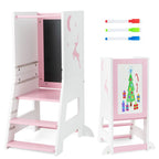 SEDOL 3-in-1 Montessori Learning Tower with Double-Sided Chalkboard & Whiteboard – Height-Adjustable Kitchen Helper Stool with Safety Rails and Anti-Tip Base