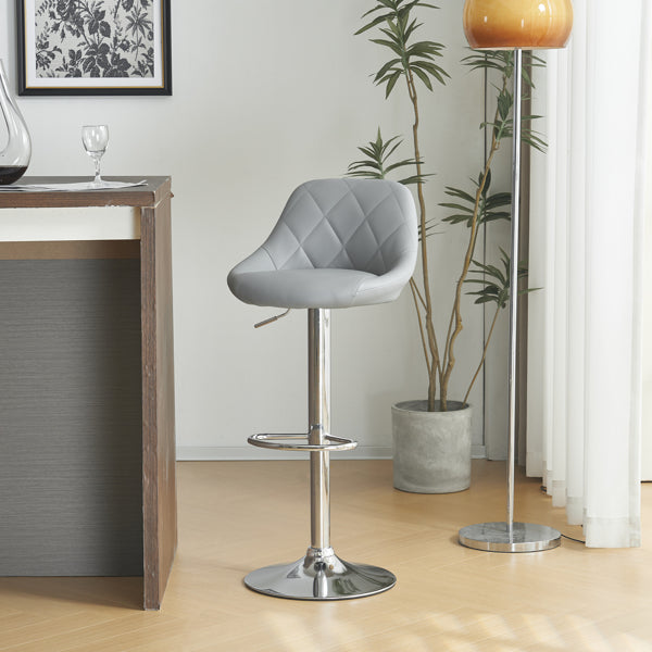 Adjustable PU Leather Counter & Bar Stool Set of 2 – Swivel 360°, Gas‑lift Height, Backrest, Foot‑rest – Grey