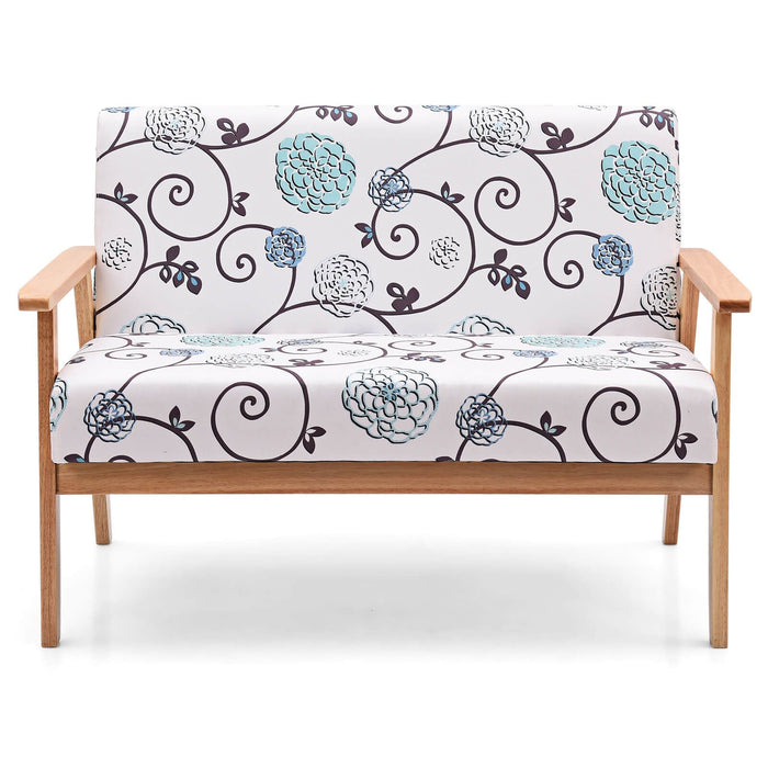 2-Seater Wooden Upholstered Loveseat with Rubber Wood Armrests