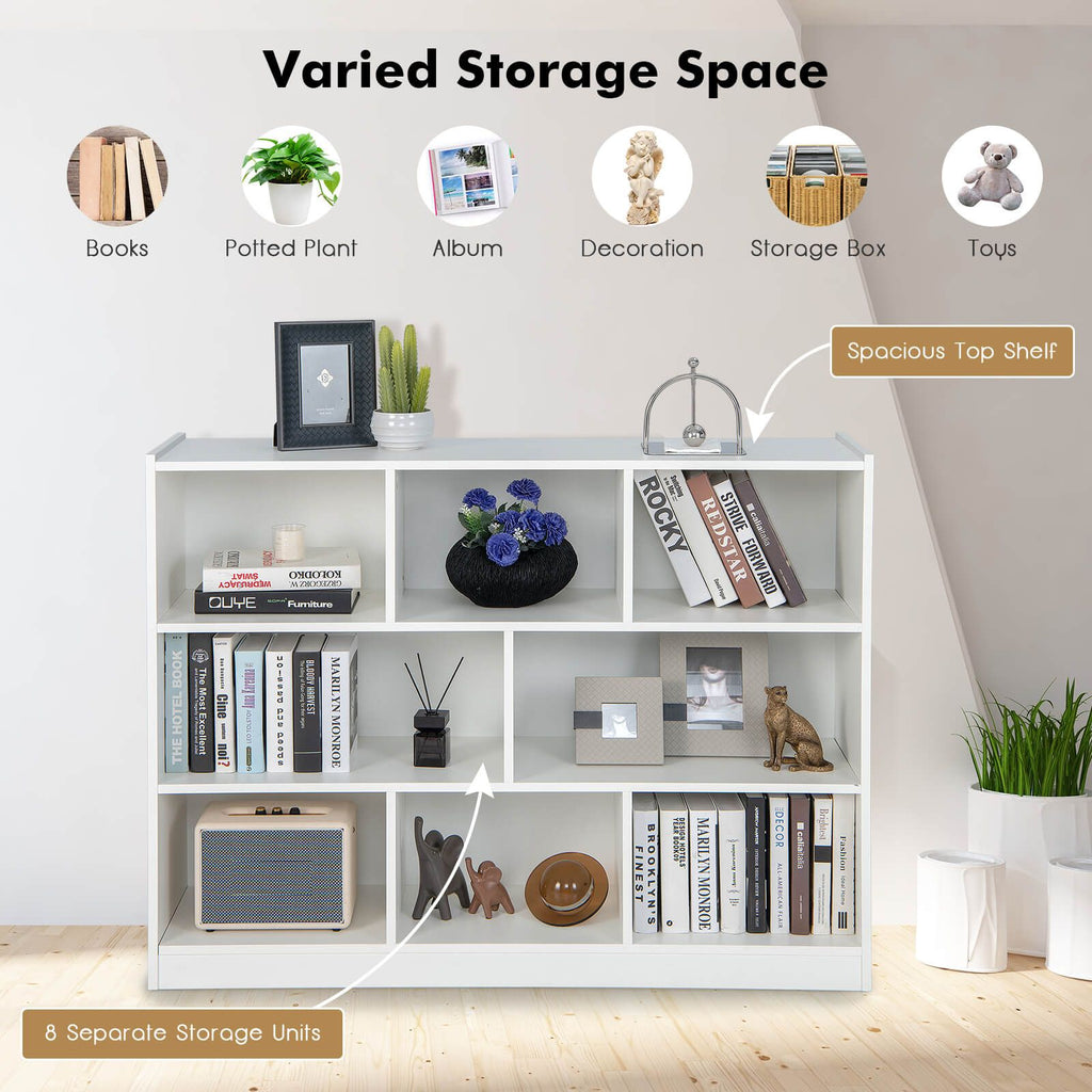 3-Tier Wooden Cube Bookcase with 8 Compartments