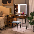 Vanity Table Set with 3-Color LED Lights Mirror and Charging Station