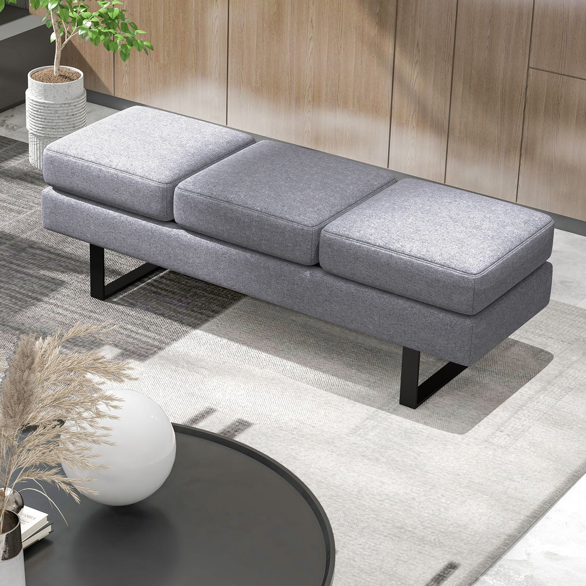 Waiting Room Bench Seating with 3 Seats and Metal Frame Leg