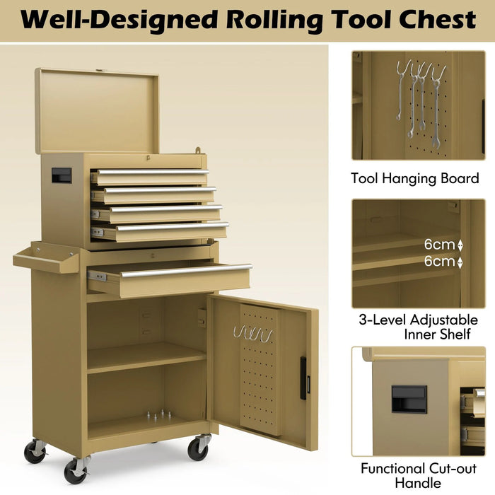 High-Capacity Rolling Tool Cabinet – Lockable Wheels, Metal 2‑in‑1 Chest & Base