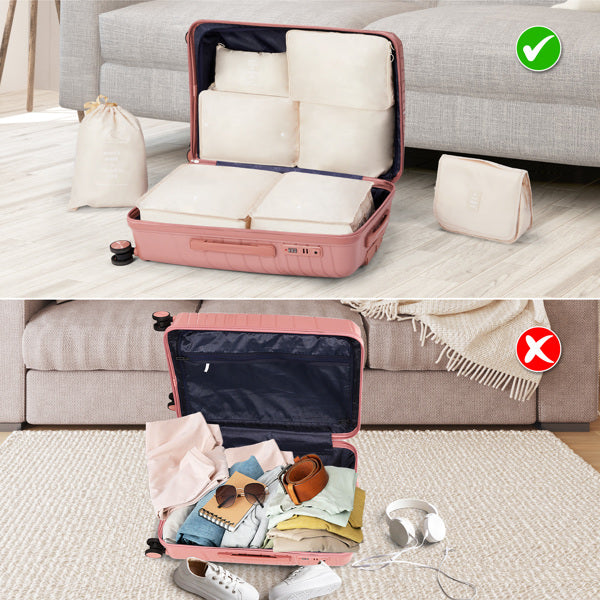 4-Piece Luggage Set with Handbags & Toiletry Kit – Durable Hard Shell Suitcases 18"/20"/24"/28" with Spinner Wheels, Travel Tote & Wash Bag – Pink