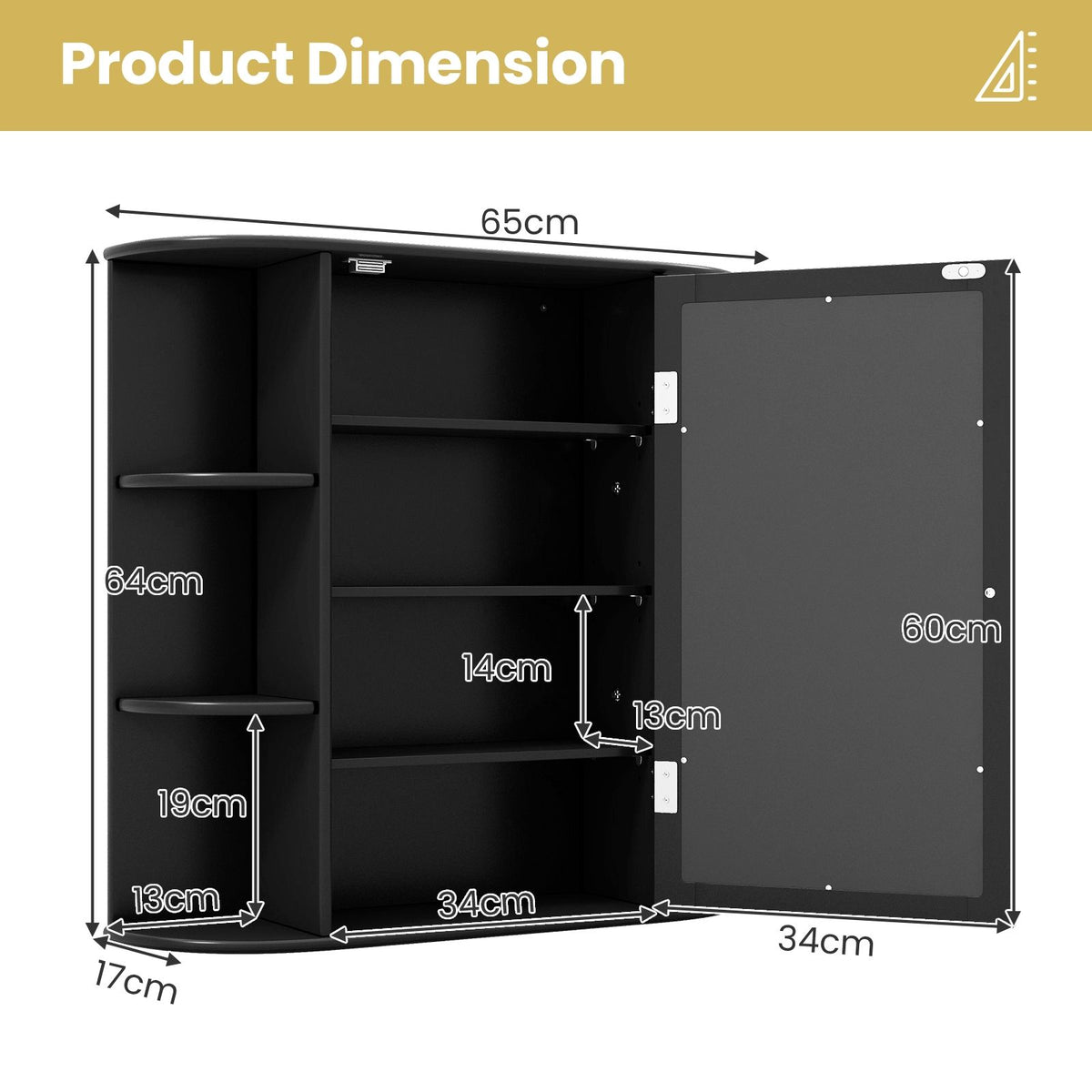 3-Tier Mirrored Wall Mounted Bathroom Cabinet