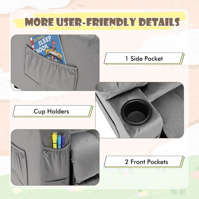 SEDOL Deluxe Larger Kids Recliner Armchair with Dual Cup Holders and Storage Pockets Premium Velvet Children’s Lounge Chair with 130° Adjustable Backrest & Pine Wood Frame