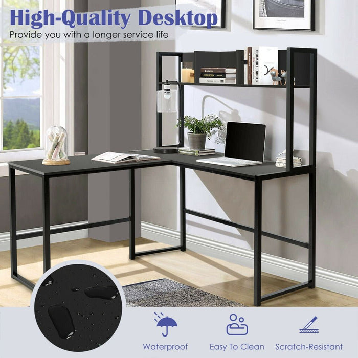 L-Shaped Corner Computer Desk with Storage Bookshelf
