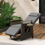 Patio Rattan Recliner Chair with Adjustable Backrest, Footrest & Flip Side Table