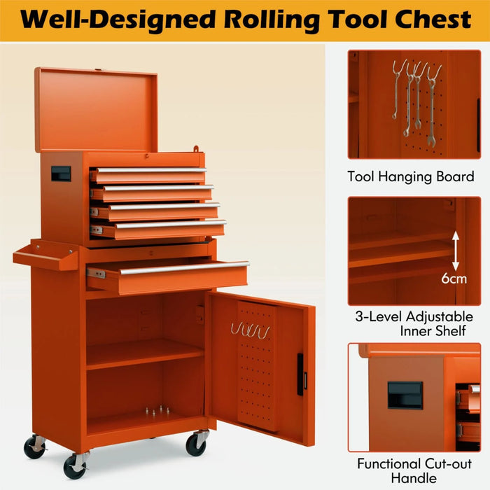 High-Capacity Rolling Tool Cabinet – Lockable Wheels, Metal 2‑in‑1 Chest & Base