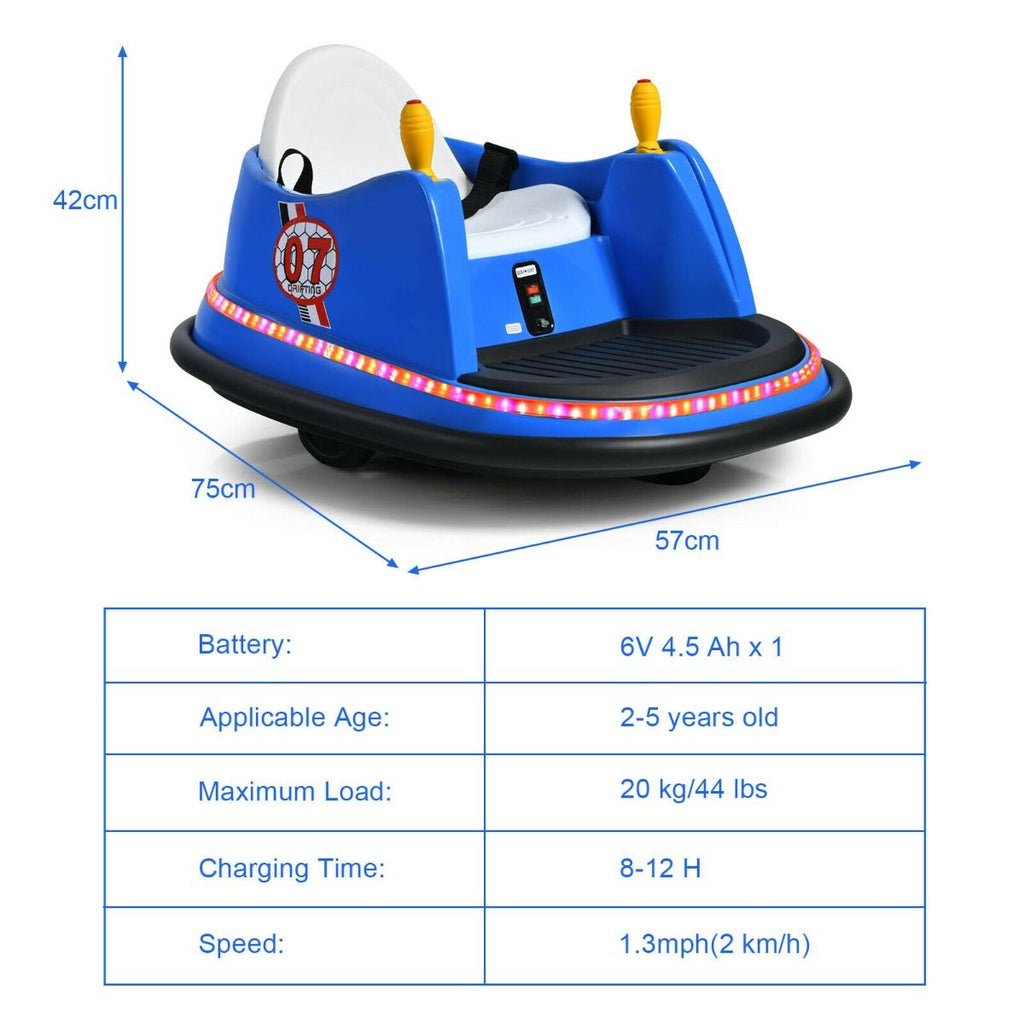 SEDOL Kids 6V Electric Bumper Car for Toddlers 360° Zero-Turn Waltz Car with Parental Remote Control Wall-Safe Rubber Bumper and Flashing LED Light Show
