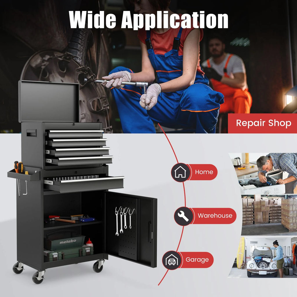 High-Capacity Rolling Tool Cabinet – Lockable Wheels, Metal 2‑in‑1 Chest & Base