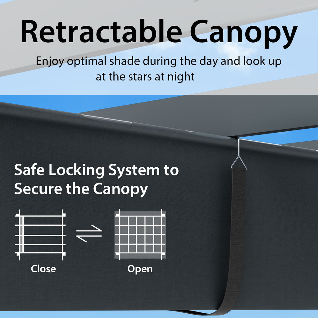 3x4m Outdoor Retractable Pergola with Adjustable Sun Shade Canopy
