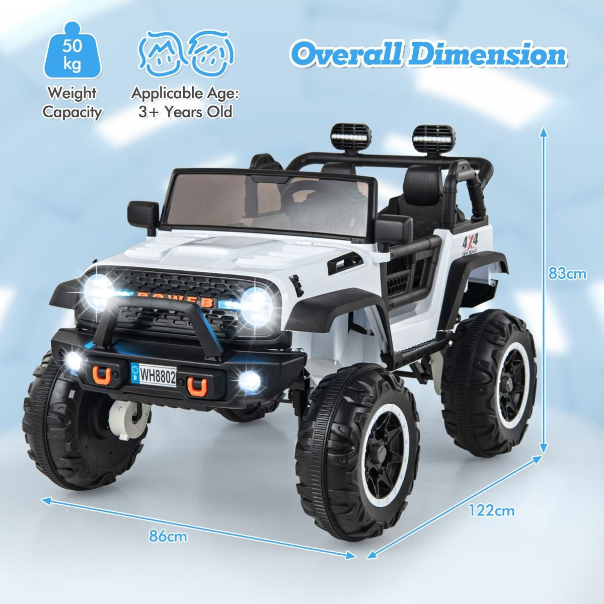 SEDOL 2-Seater 24V Kids Ride-On Truck with 4-Motor 4WD System Parental Remote Control 3-Point Safety Harness and Bonus Digging Shovel – 50kg Capacity