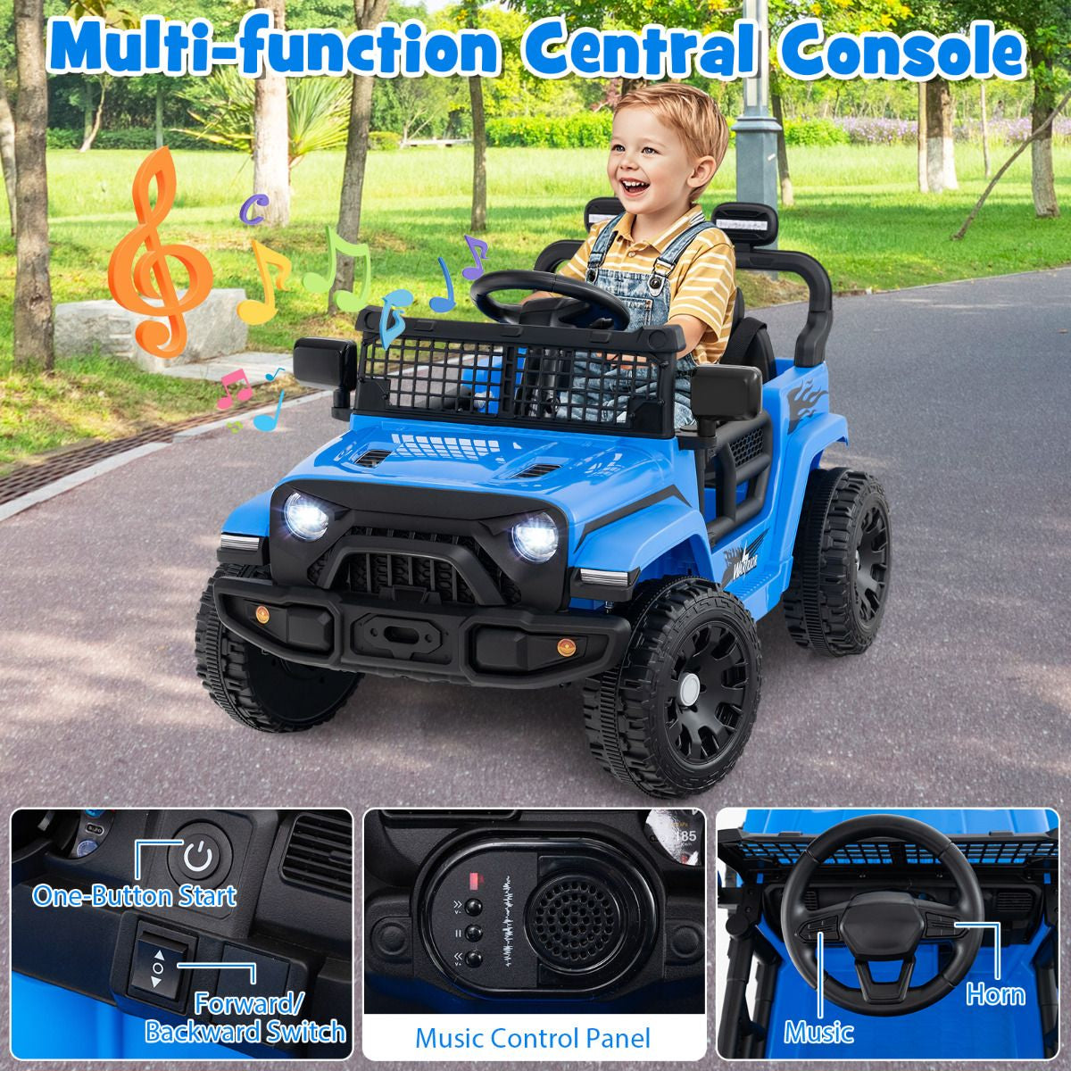 SEDOL 12V Electric Ride-On Truck for Kids with Parental Remote Control Dual 25W Motors All-Terrain Shock Absorbers LED Headlights and Soft-Start Safety System