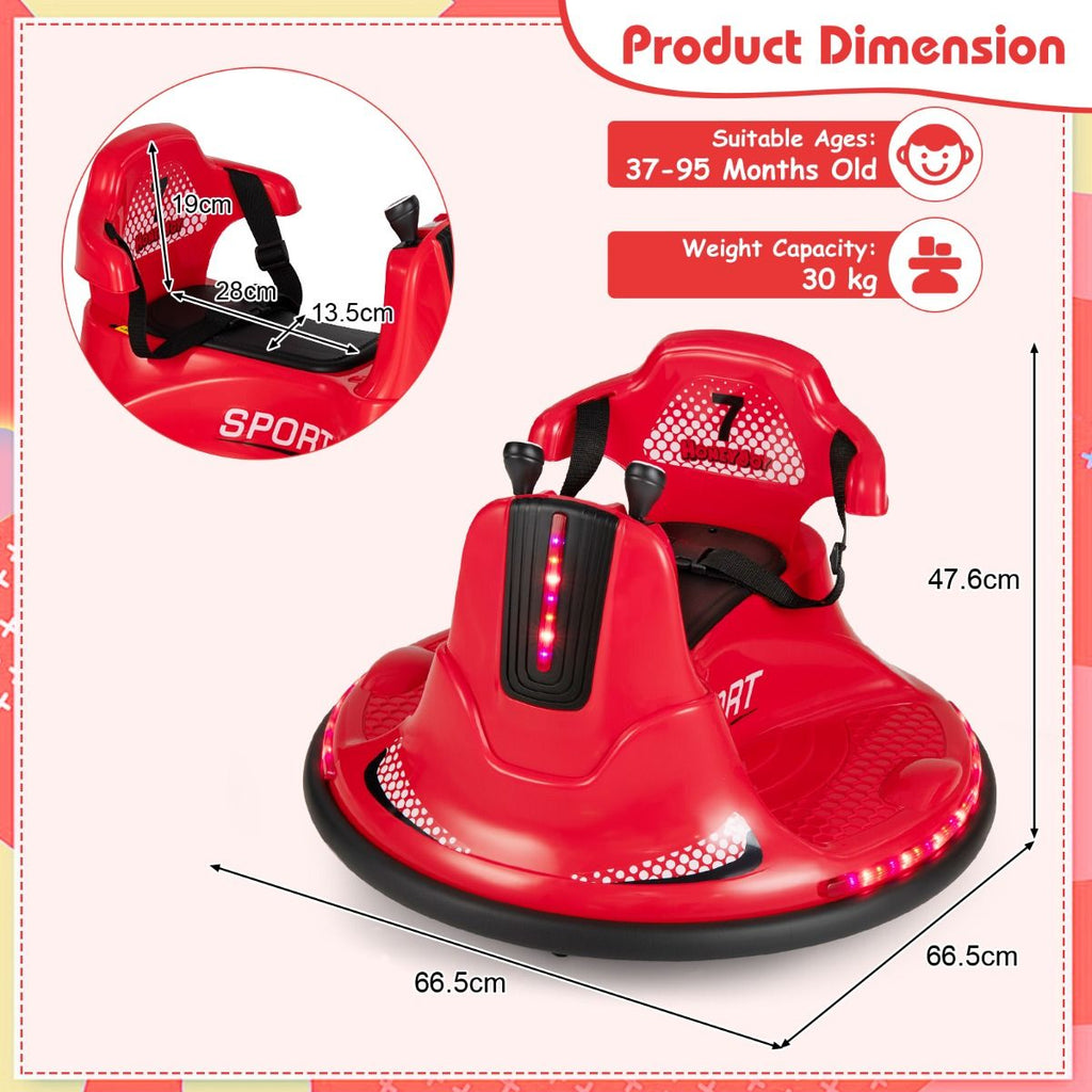 SEDOL 12V High-Performance Kids Bumper Car with 360° Zero-Turn Dual Joysticks Parental Remote Control LED Surround Lighting and Integrated USB/Story Hub