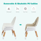 SEDOL 4-in-1 Mid-Century Modern Baby High Chair & Integrated Play Table Set with Solid Beech Legs 5-Point Safety Harness and Adjustable 4-Position Tray