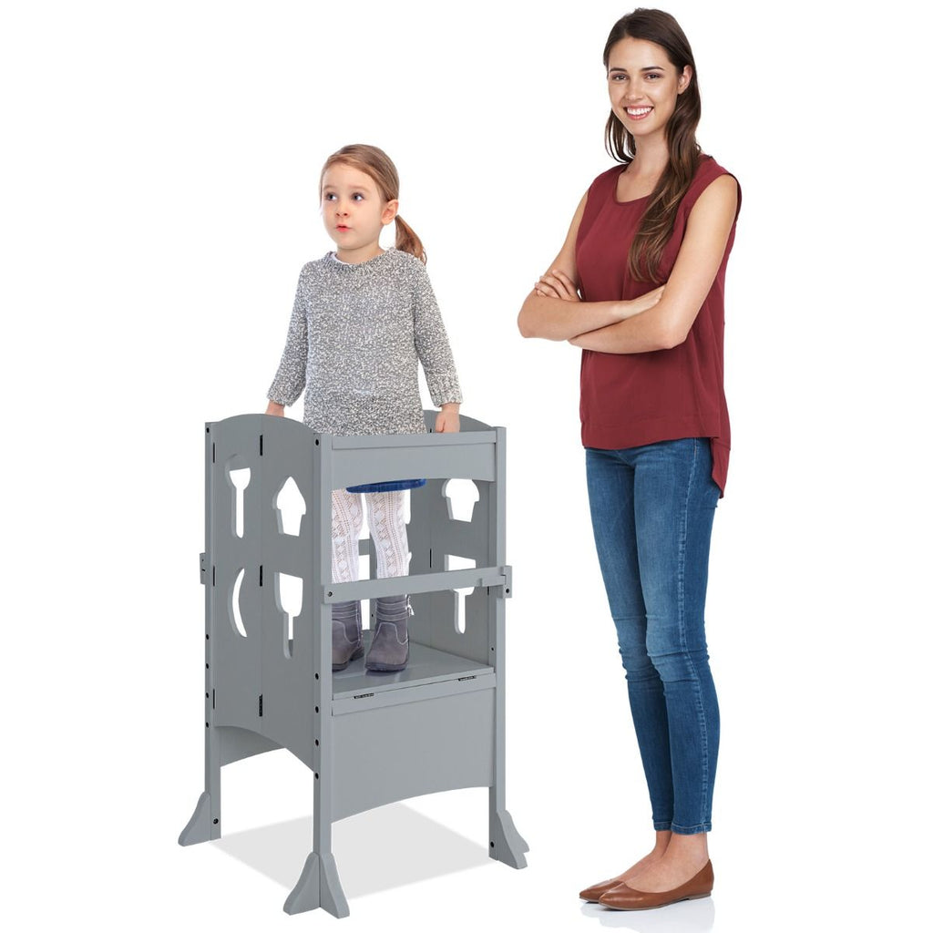 SEDOL Folding Montessori Learning Tower for Toddlers Space-Saving Height Adjustable Kitchen Helper Stool with Safety Latches and Full-Surround Guardrails