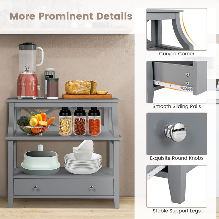 3-Tier X-Shaped Console Table with Drawer and Open Storage Shelves