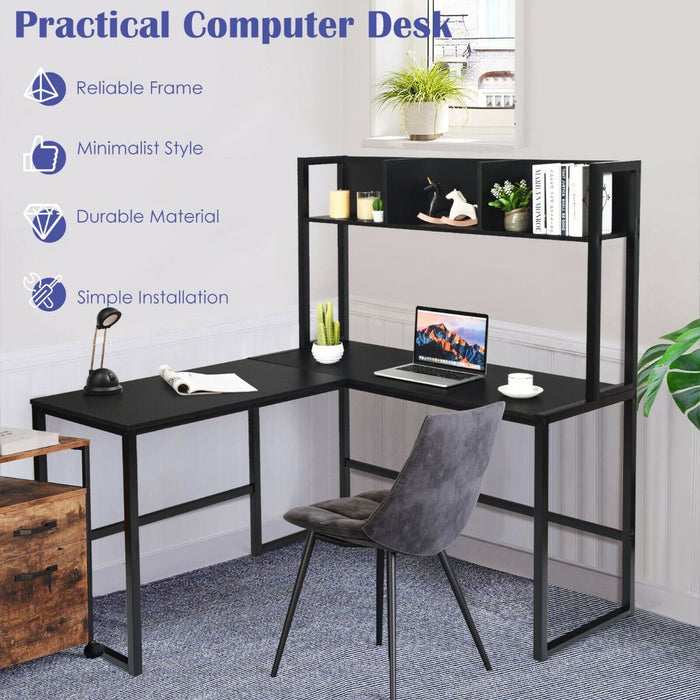 L-Shaped Corner Computer Desk with Storage Bookshelf