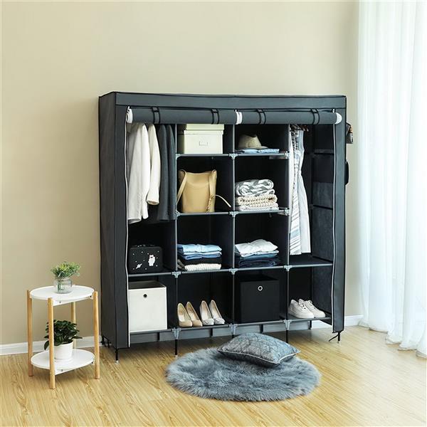 67" Portable Clothes Wardrobe – 12-Shelf Fabric Closet Organiser (Grey)