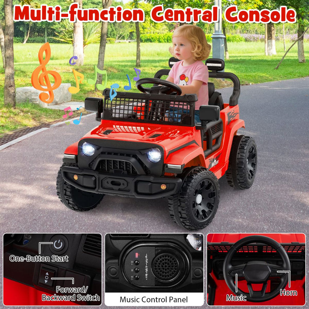 SEDOL 12V Electric Ride-On Truck for Kids with Parental Remote Control Dual 25W Motors All-Terrain Shock Absorbers LED Headlights and Soft-Start Safety System