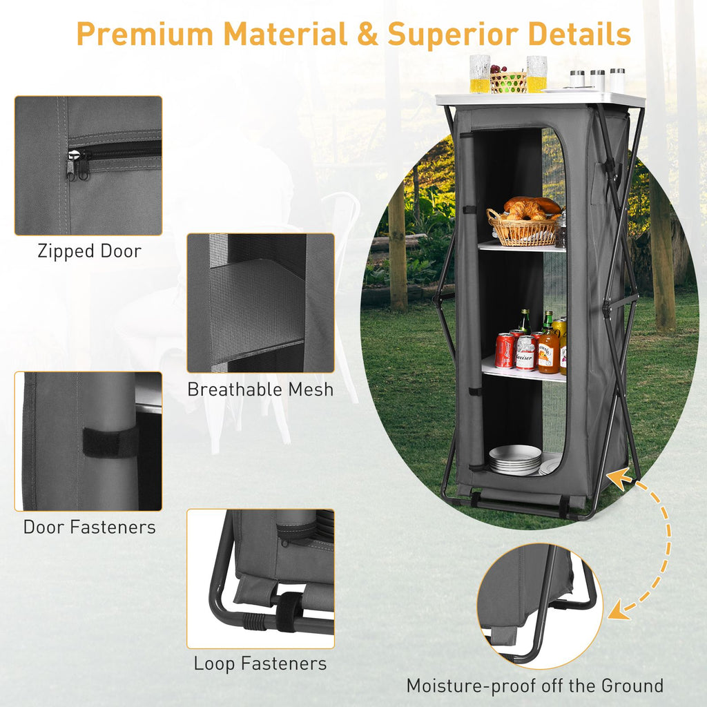 3-Tier Folding Camping Storage Cabinet with Side Pockets and Carry Bag