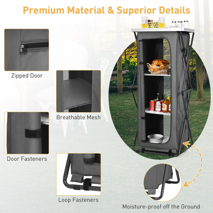 3-Tier Folding Camping Storage Cabinet with Side Pockets and Carry Bag
