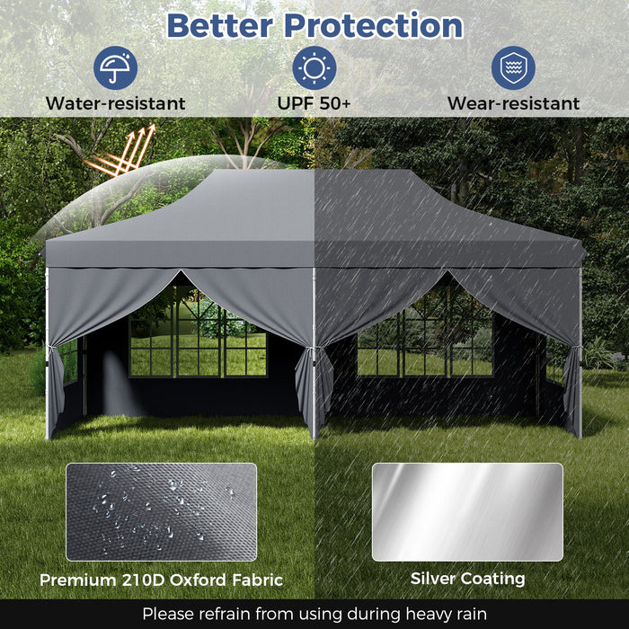 Pop-Up Canopy Gazebo Tent with 6 Removable Sidewalls & Carry Bag