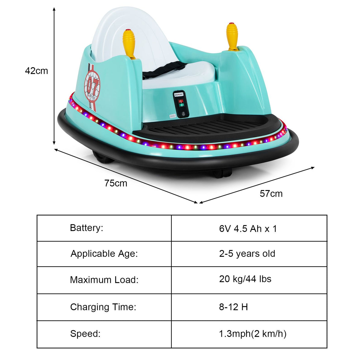 SEDOL Kids 6V Electric Bumper Car for Toddlers 360° Zero-Turn Waltz Car with Parental Remote Control Wall-Safe Rubber Bumper and Flashing LED Light Show