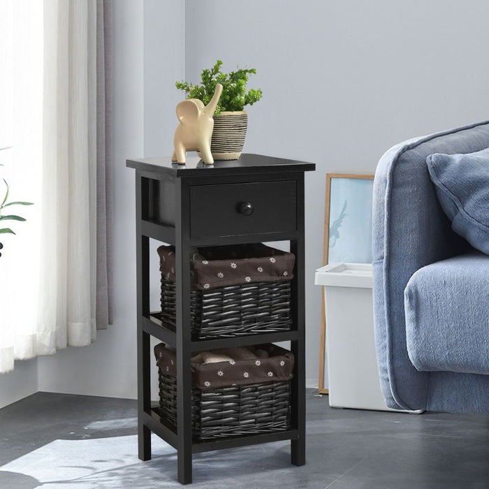Bedside Table Made of Paulownia Wood in Country House Style