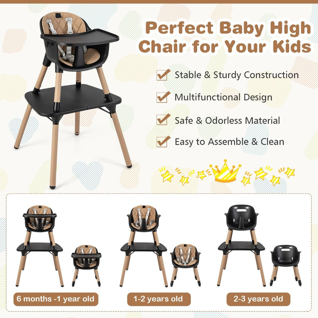 SEDOL 5-in-1 Convertible Baby High Chair & Independent Play Table Set with 5-Point Safety Harness 2-Position Removable Tray and Waterproof Easy-Clean Cushion