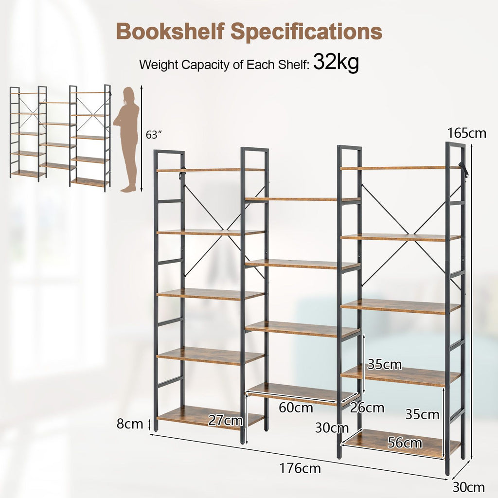 5-Tier Industrial Bookshelf with 14 Open Shelves for Home Office