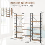 5-Tier Industrial Bookshelf with 14 Open Shelves for Home Office