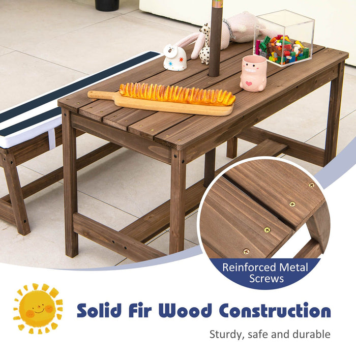 Kids Picnic Table with Cushions & Adjustable Umbrella – Fir Wood Play Table for 4